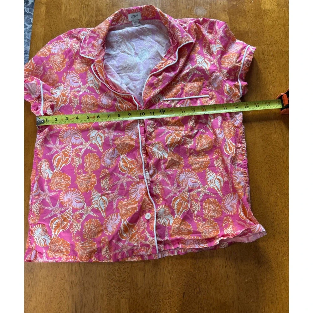J.Crew Women Pink Orange Shell Starfish Cotton Pajama Set Short Sleeve Sz Medium